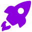 ea68f7112de3b49cfe097380b69b236f08ce3e89 Purple rocket icon with a circular window and flame.